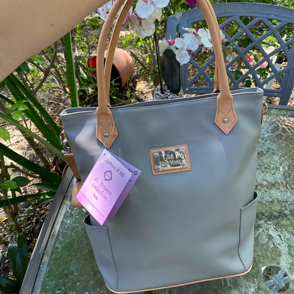 Joy Mangano Clothes It All Saint Tropez Collection Grey Leather Tote Crossbody